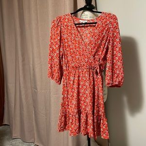 Red floral dress, size medium.